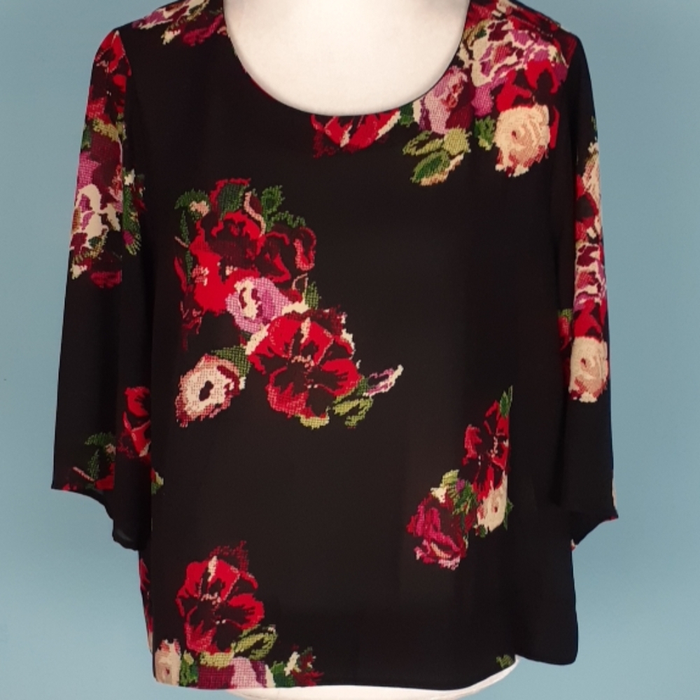 Bobeau Large blouse crop 3/4 sleeves floral
